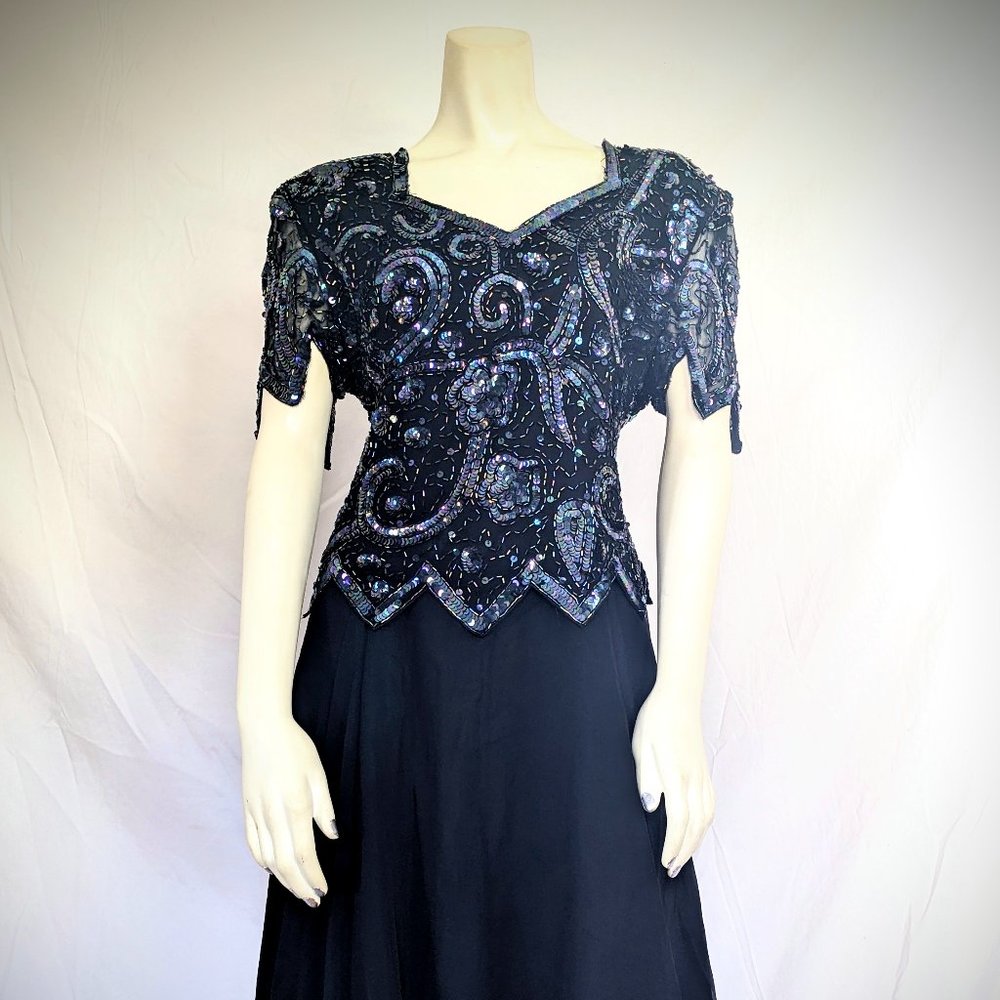 VINTAGE 80s Beaded Silk Gown by LAWRENCE KAZAR